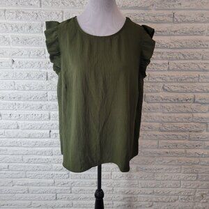 Kaleigh Women Top 1X Plus Ruffle Sleeve Green Lightweight Polyester GRE2E